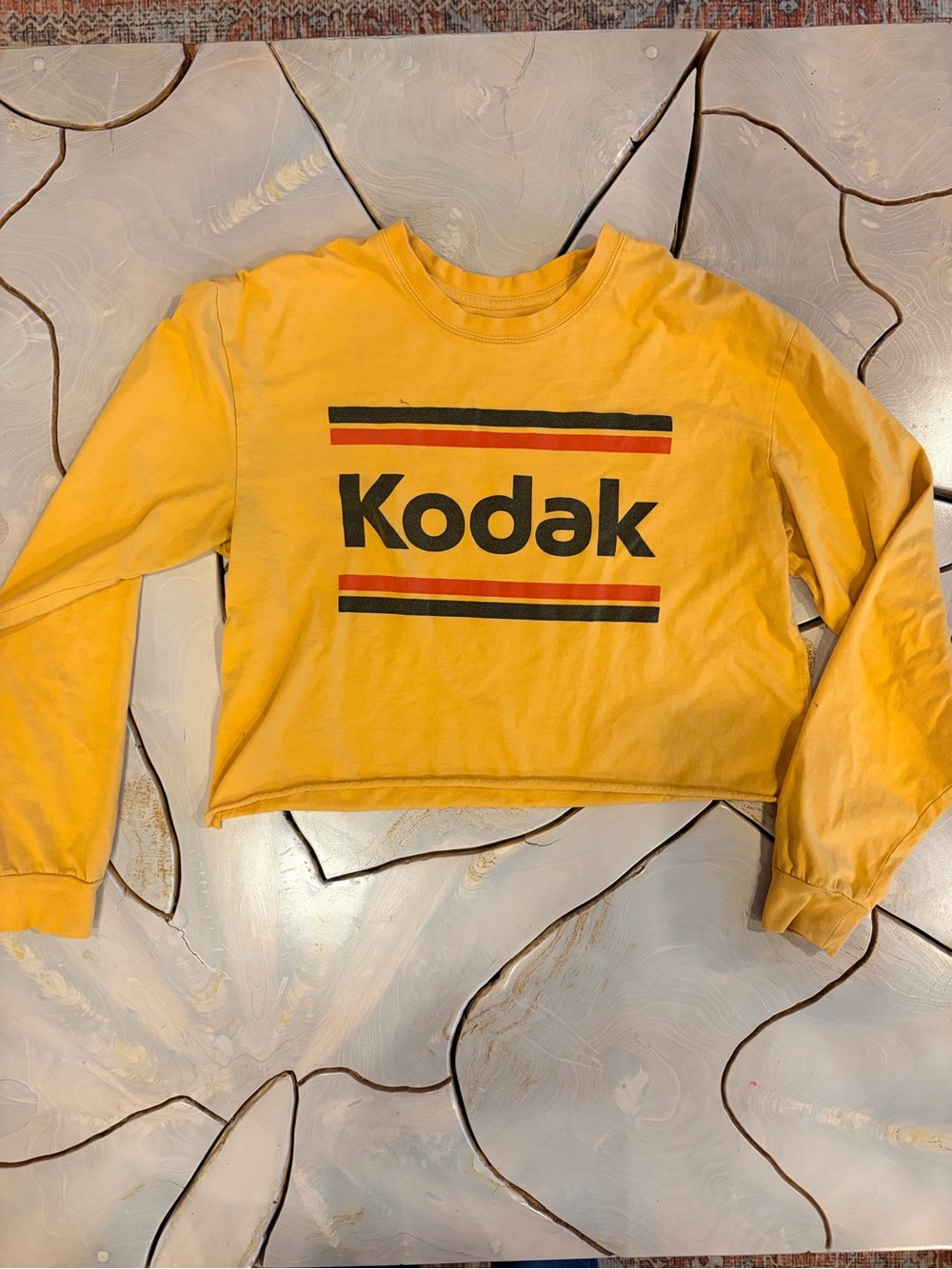 Kodak women's cropped' Yellow Logo Long-Sleeve Crop Top